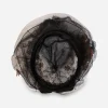 1900s black floral hat inside view Edwardian black horsehair floral hat showing close fitting transitional silhouette.