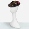 1930s Carson Pirie Scott hat Vintage 1930s black straw tilt hat with unusual layered double brim, novelty veiling, and red floral trim.