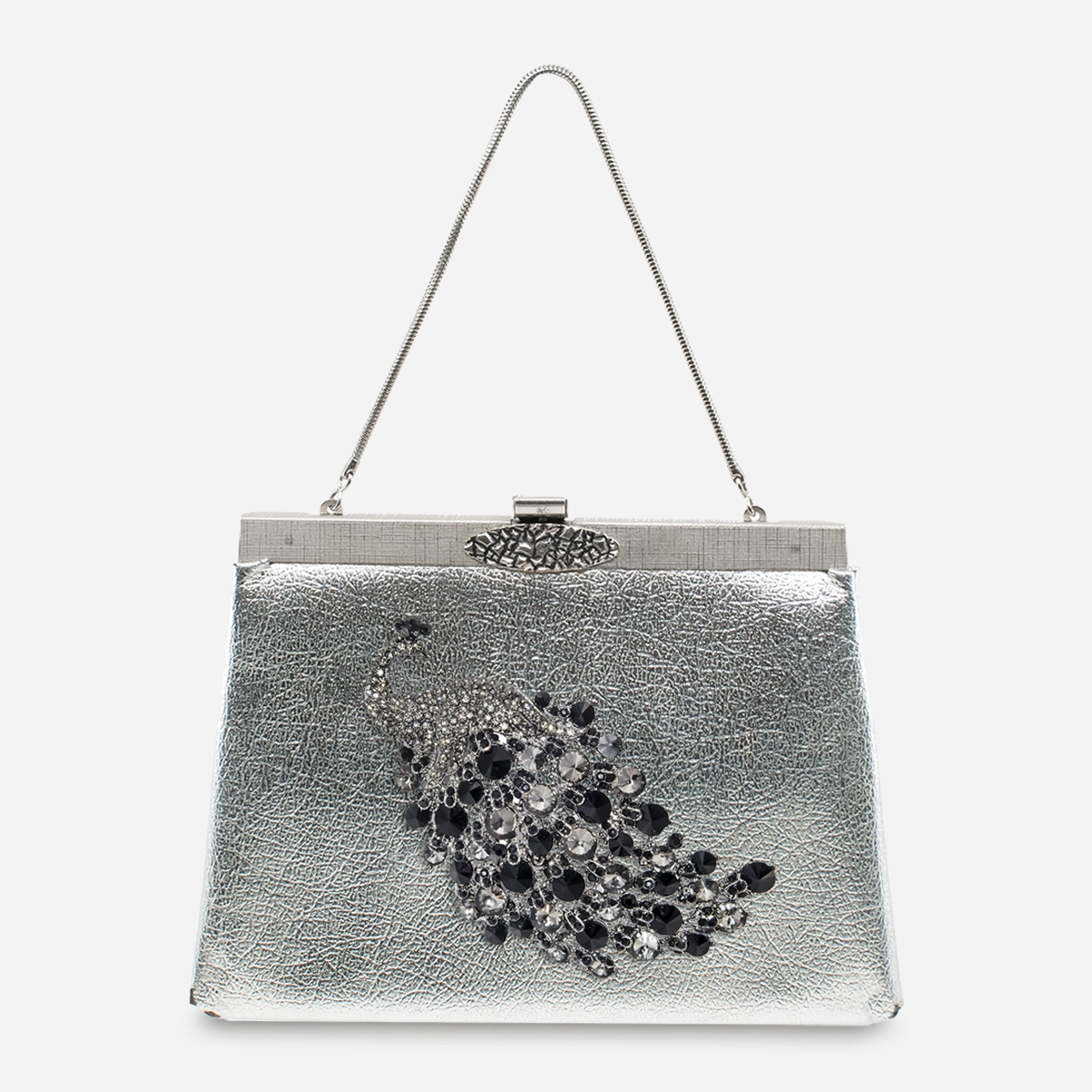 1960s silver purse w peacock brooch
