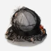 Black edwardian womens hat Antique black Edwardian hat interior showing wired construction and horsehair netting.
