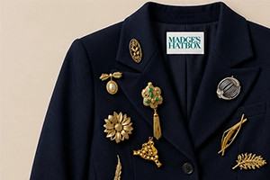 Blazer with vintage brooches