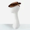 Womens 1930s straw tilt hat 1930s tan straw tilt hat with brown silk band and ruched brim trim.