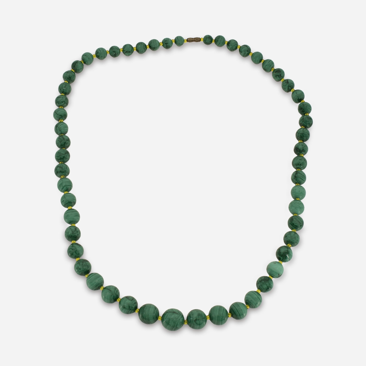 malachite bead necklace 1960s malachite bead necklace with yellow glass spacers and screw clasp.