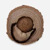 vintage 1930s tilt hat head strap Interior view of 1930s tan straw hat showing shallow crown and securing strap.