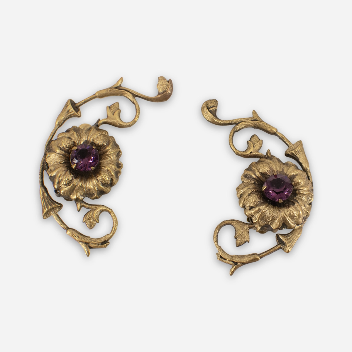 vintage joseff russian gold, purple rhinestone earrings