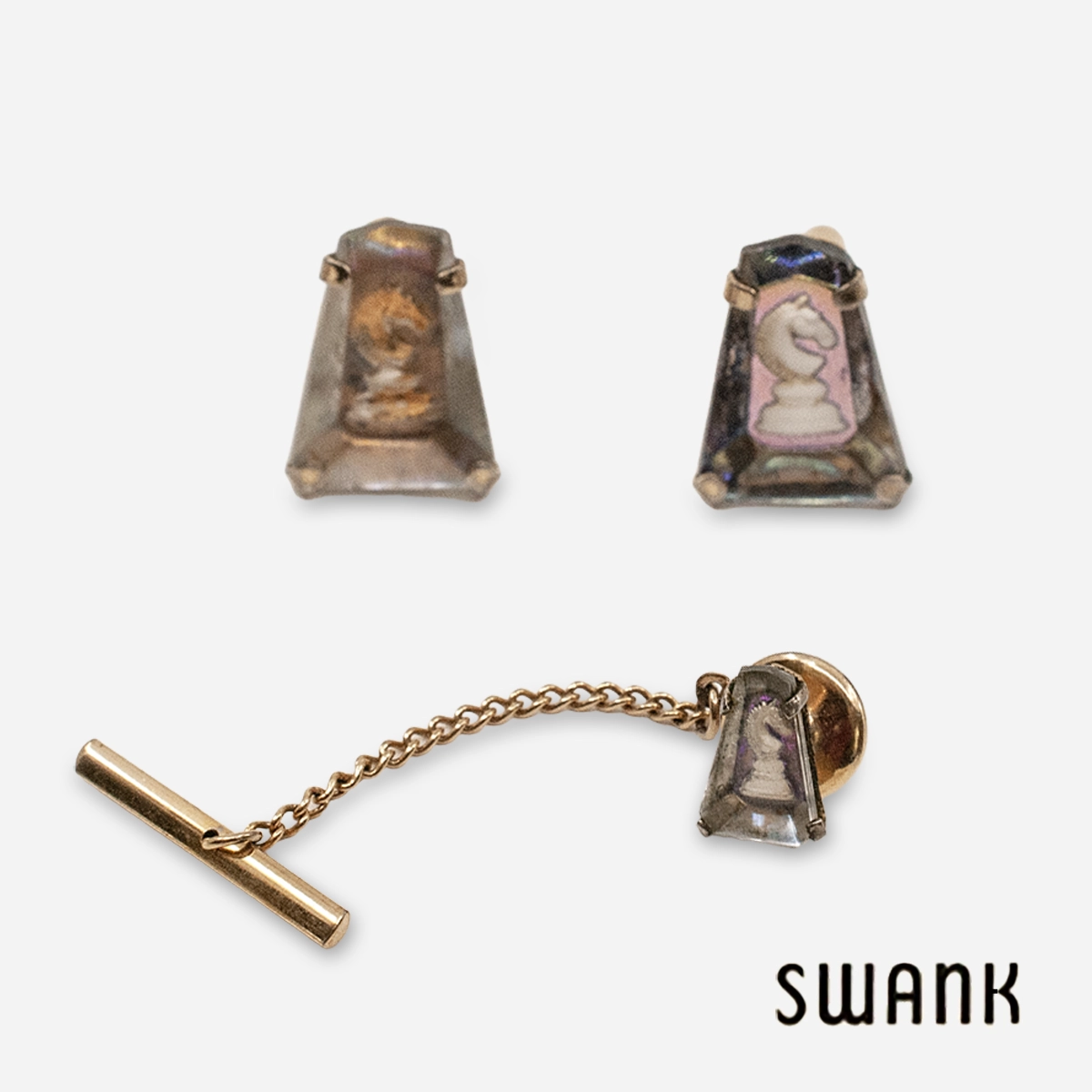 1950s swank Chess piece cufflink set 1950s swank signed Chess piece cufflink set