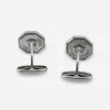 Rear view of 1930s Art Deco cufflinks showing patina and fixed posts.