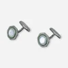 Side view of fixed-back Art Deco cufflinks with octagonal faces.