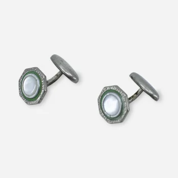 Side view of fixed-back Art Deco cufflinks with octagonal faces.