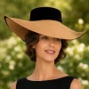 vintage 1950s Straw cartwheel hat vintage 1950s Straw cartwheel hat on model