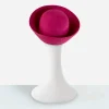 vintage pink summer hat Rear view of the fuchsia Breton hat on a mannequin showing the rounded crown within the high brim
