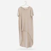 Ceil USA high-low asymmetrical t-shirt dress Vintage Ciel taupe-beige slub-knit T-shirt dress with dramatically curved high-low hem