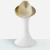1960s cream travel fedora Rear view of 1960s cream nylon trilby with matching grosgrain ribbon band and side bow.
