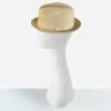 vintage crushable nylon trilby Three-quarter view of cream Cosmopolitan trilby showing narrow brim and tonal ribbon band.