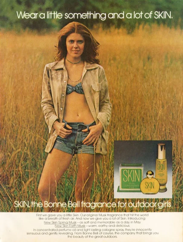 Bonne Bell Skin musk. Model in a field of grain.