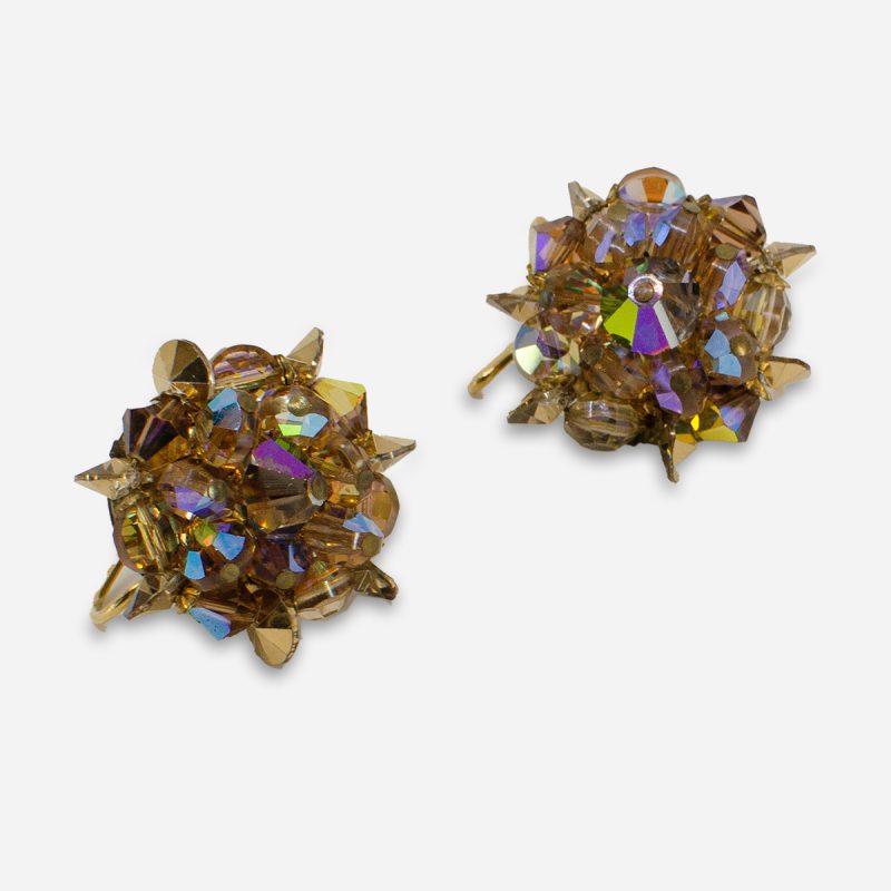 Bronze crystal bead wingback earrings