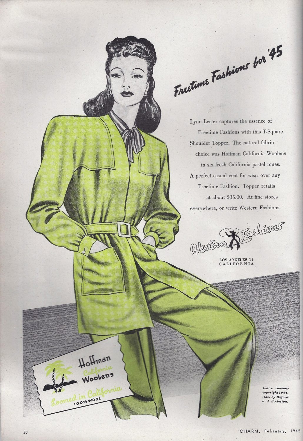 Green Pant Suit 2-45 Hoffman Woolens Western Fashions advertisement
