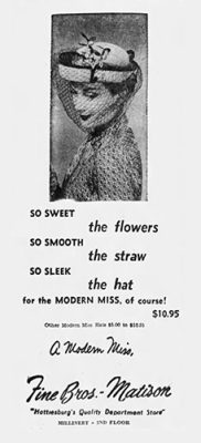 Modern Miss hat ad 1950 Fine Bros modern miss hats advertisement