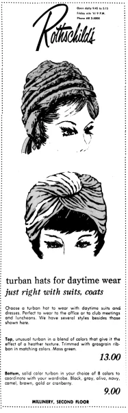 Rothchilds Turban hat ad 1966