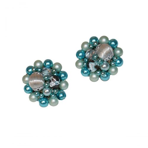 1950s Blue Cluster Bead Earrings, Made in Japan 1950s Blue Cluster Bead Earrings, Made in Japan