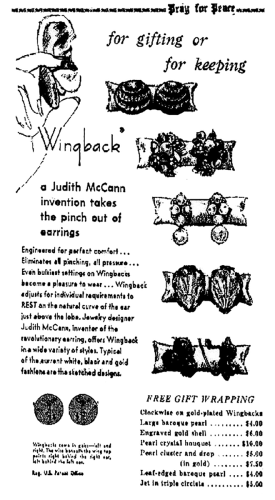 vintage wingback earrings advertisement from 1969