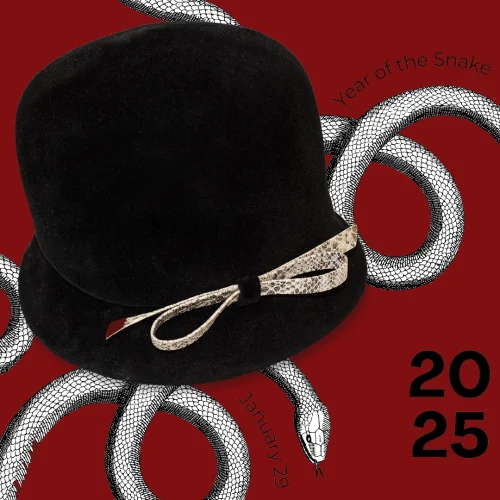 60s Mod Bucket Hat Faux Snakeskin Bow